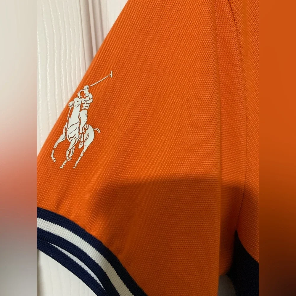Rugby-Striped Polo Shirt - Navy & Orange